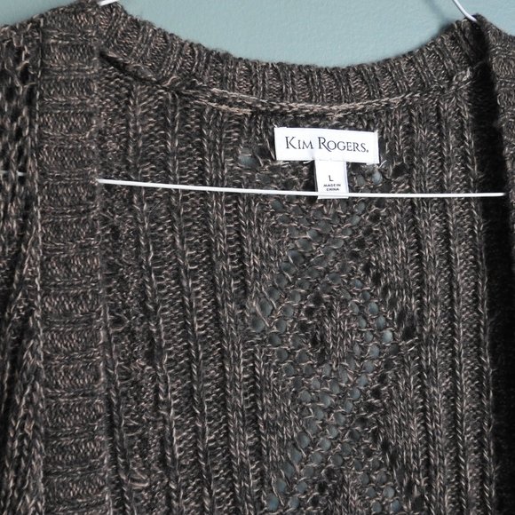 2/$13 Kim Rogers Brown Long Open Weave Vest - Size Large - Picture 4 of 6
